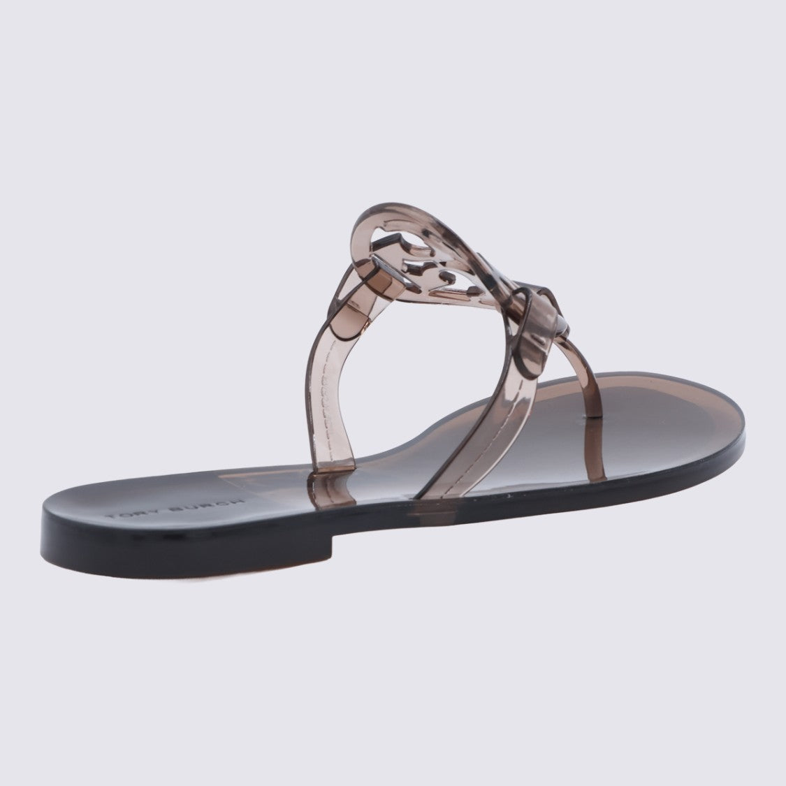 Tory Burch Transparent Brown Flat Sandals With Logo Cut-Out Detail