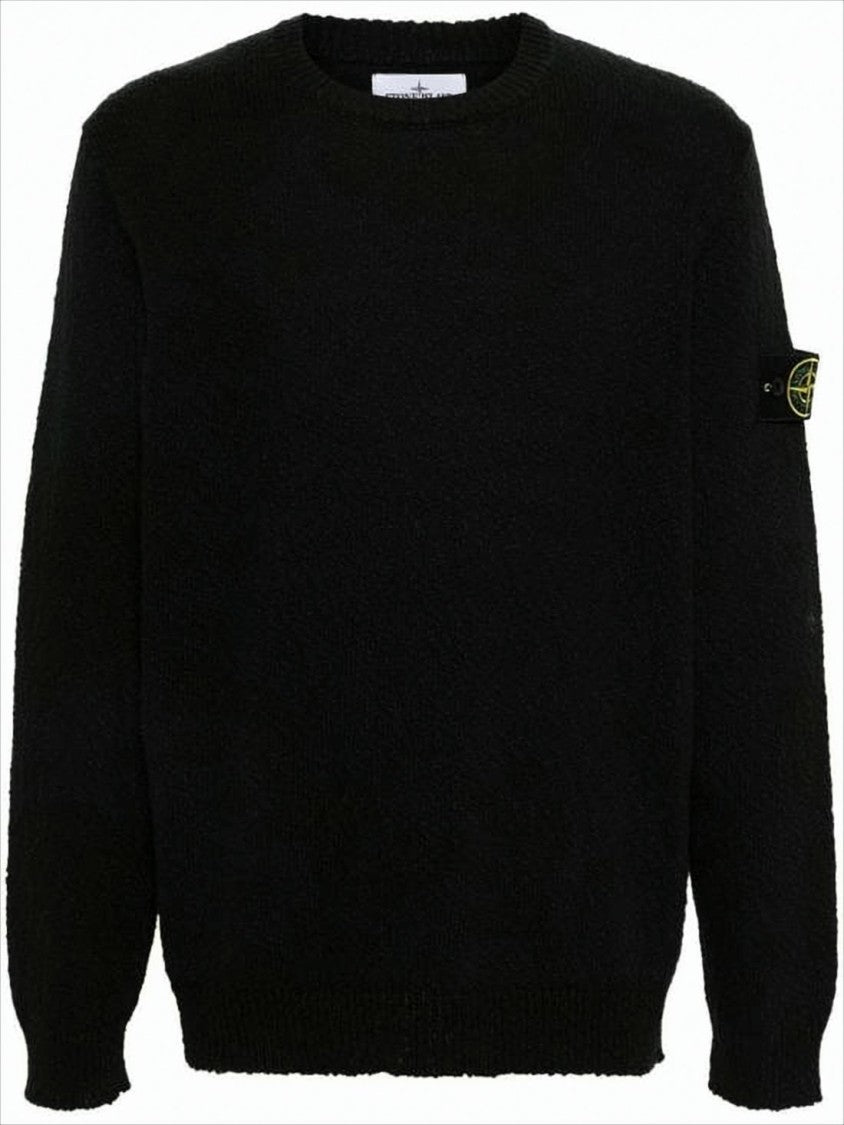 Stone Island Minimalistic Textured Black Knit Sweater By Stone Island