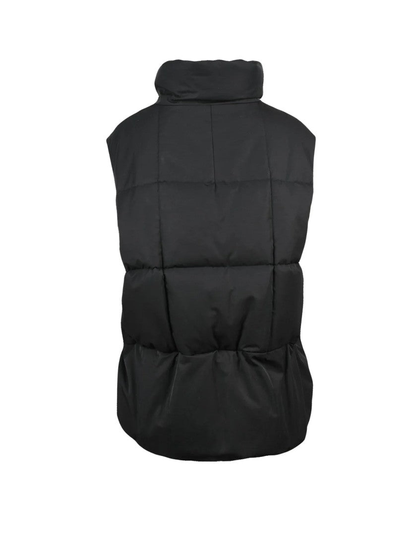 Yohji Yamamoto Quilted Black Padded Vest With High Collar And Adjustable Hem