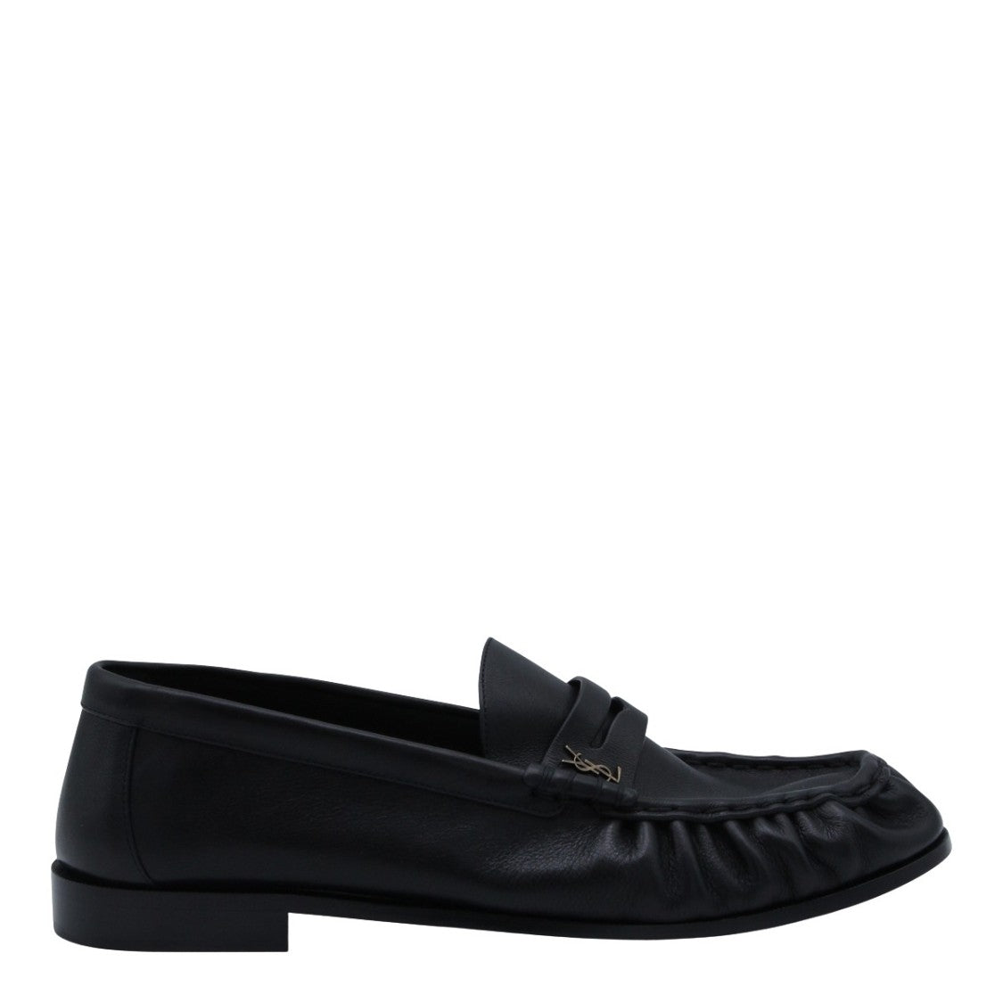 Saint Laurent Classic Black Leather Loafers With Gathered Detailing