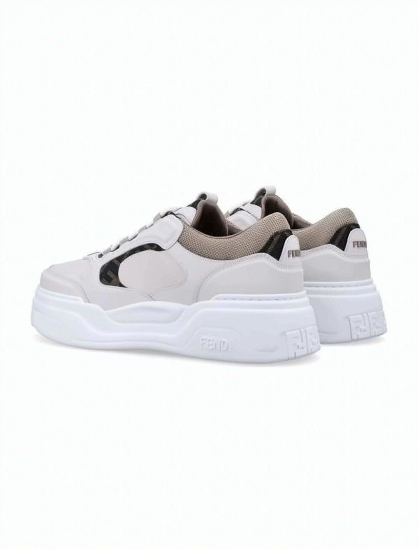 Fendi Low-Top Sneakers With Textured Lambskin And Calf Leather