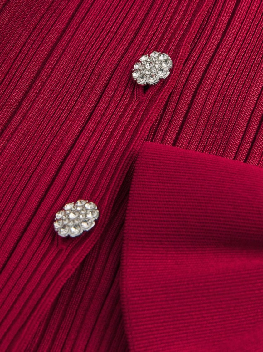 Self-Portrait Red Faux Pearl Cardigan