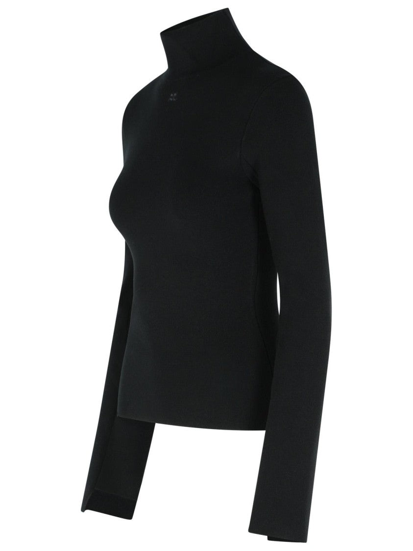 Courrèges Turtleneck Sweater In Black Viscose Blend