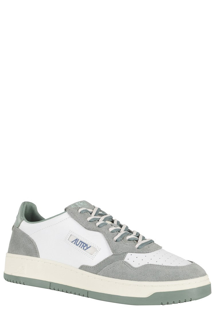 Autry Green Medalist Low Suede-Trim Leather Sneakers