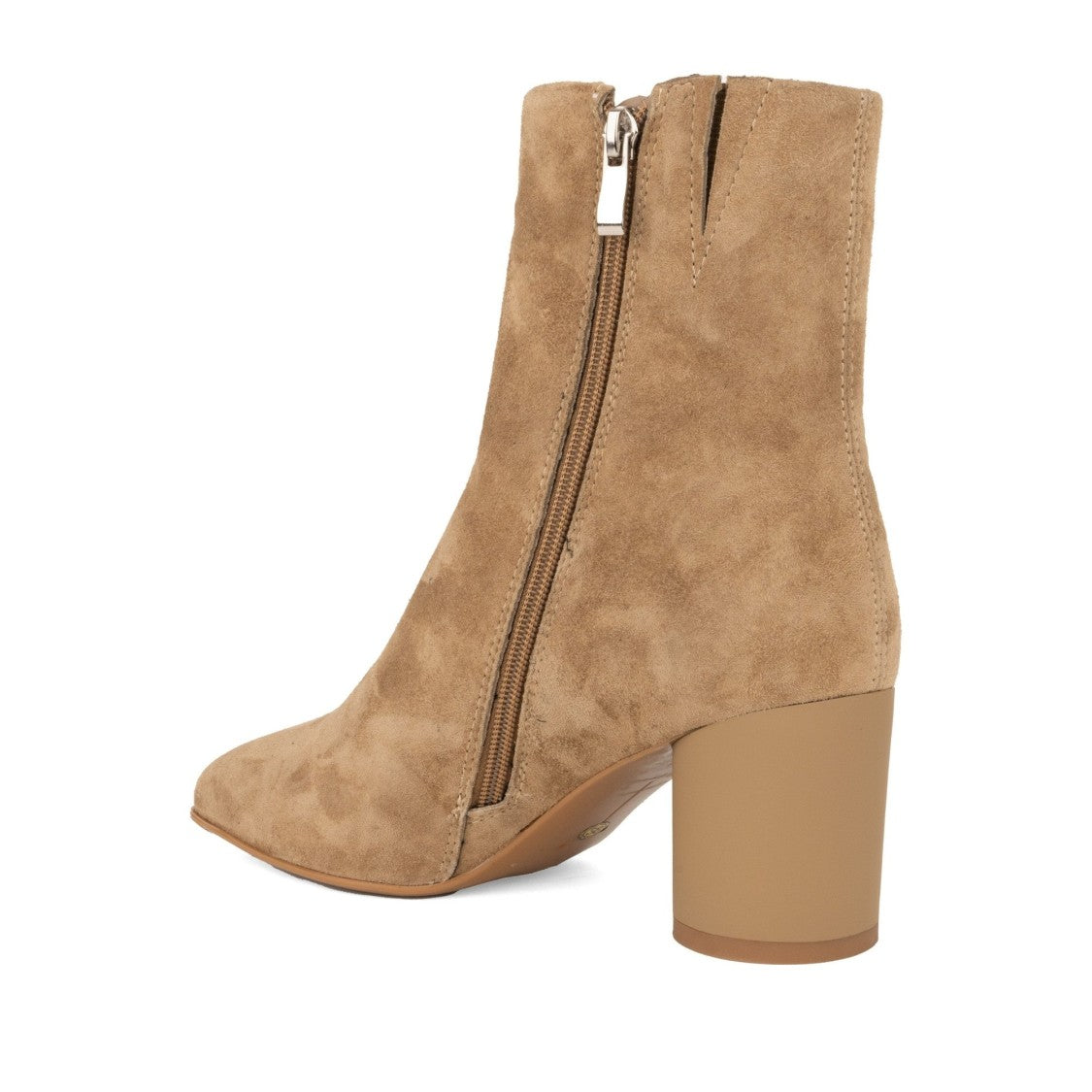 Linda Baumann Beige Suede-Like Block Heel Ankle Boots