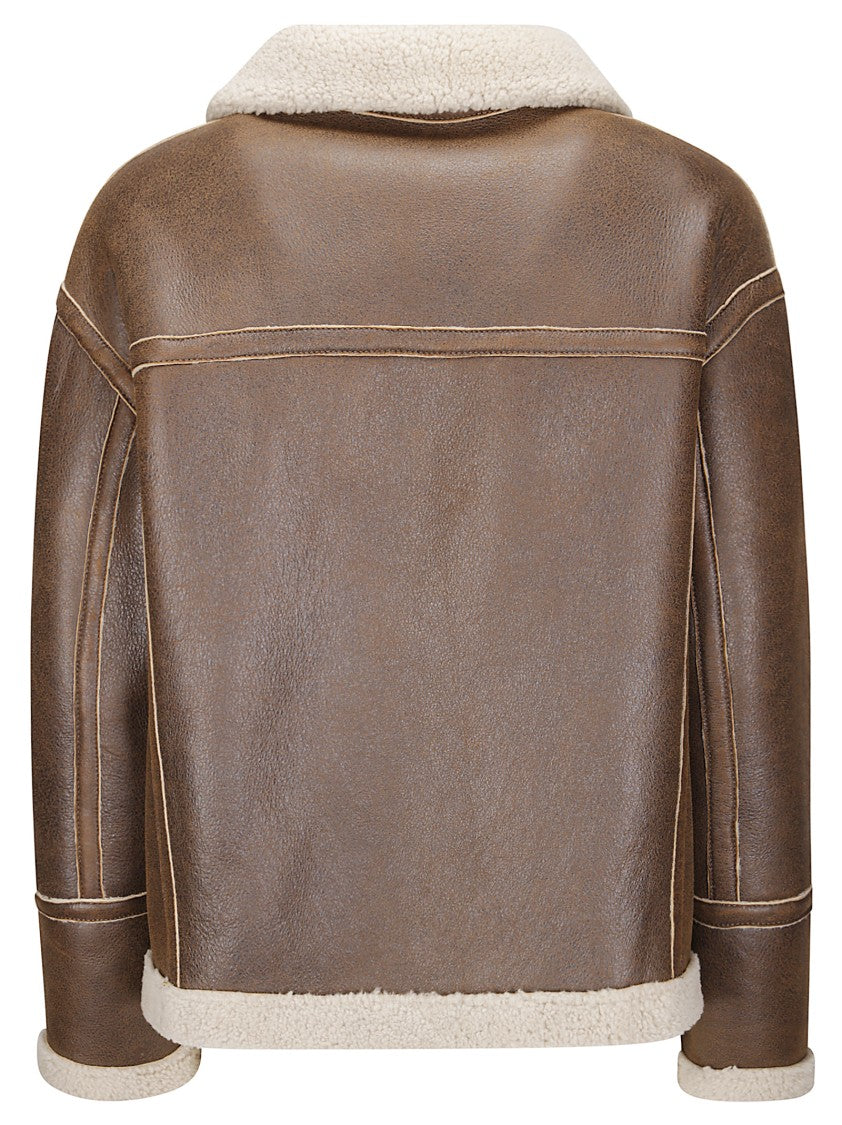 Salvatore Santoro Sheepskin Leather Jacket With Contrasting Shearling Interior And High Collar