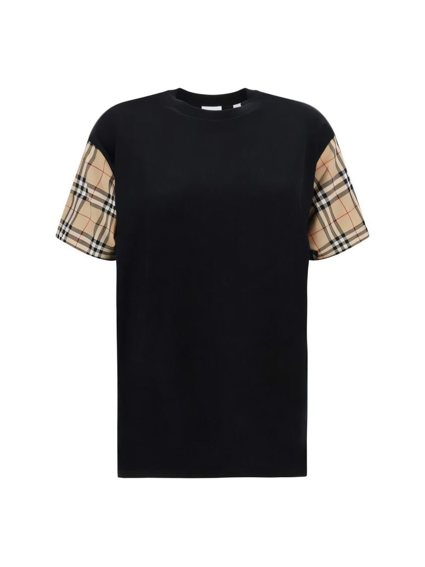 Burberry Short-Sleeved T-Shirt With Plaid Patterned Sleeves