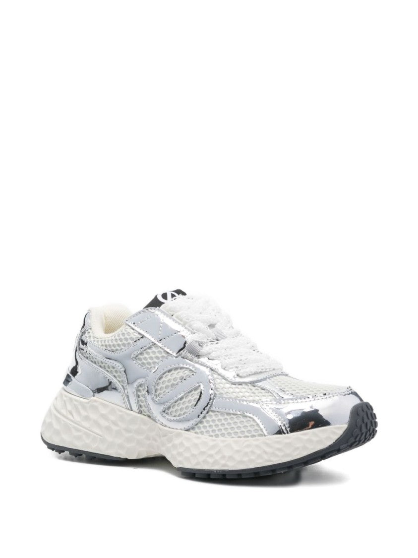 No Name Silver And White Sneakers With Mesh Panels