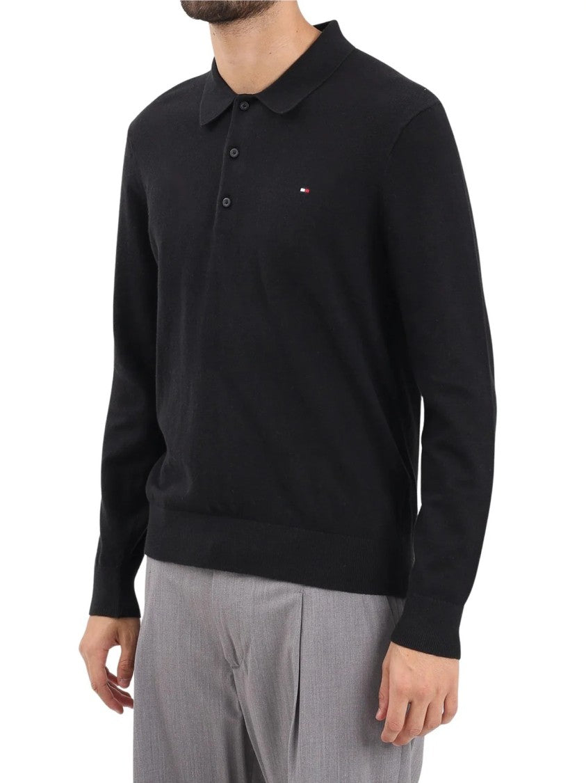 Tommy Hilfiger Black Cashmere-Blend Knit Polo Shirt
