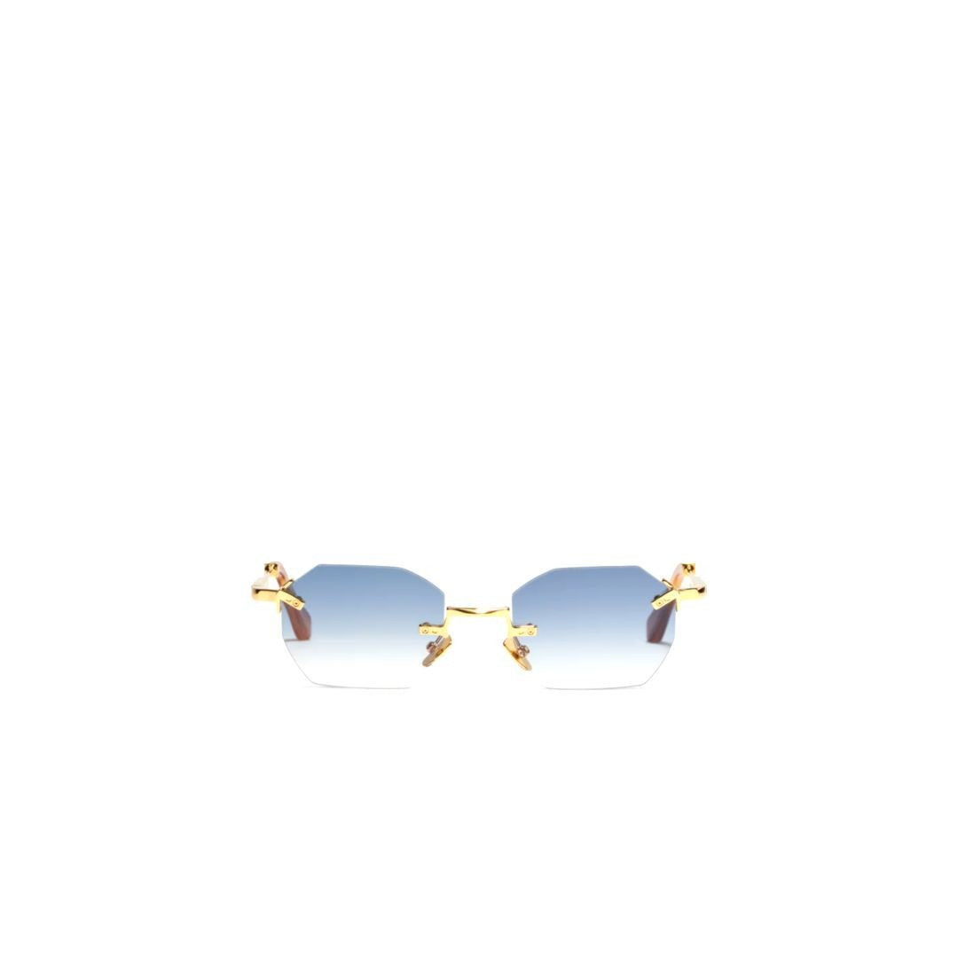 John Dalia Curtis 22 Carats Rimless Sunglasses With Octagonal Gradient Blue Lenses