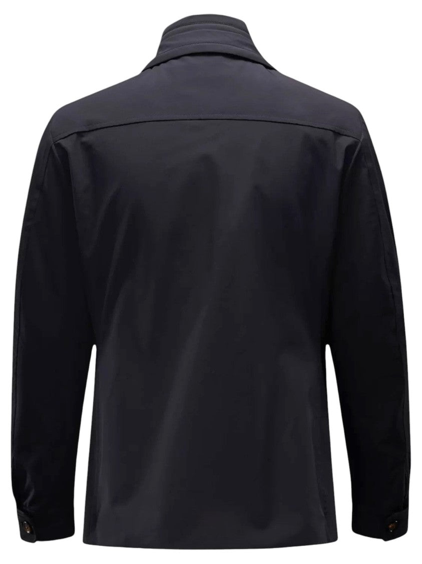 Moorer Double-Breasted High Collar Jacket In Dark Blue Nylon