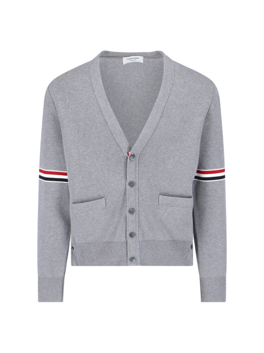 Thom Browne Tricolor Grosgrain Band Cardigan With V-Neck