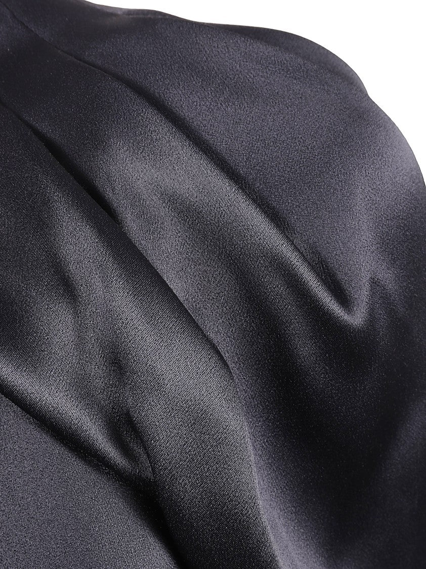 Alberta Ferretti Satin Long Dress With High Collar