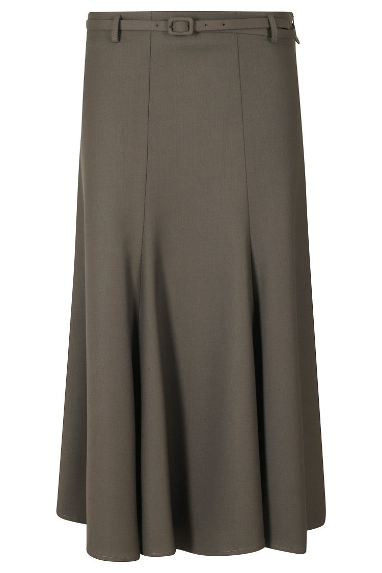 Alysi Forest Green Poly-Wool Panel Midi Skirt