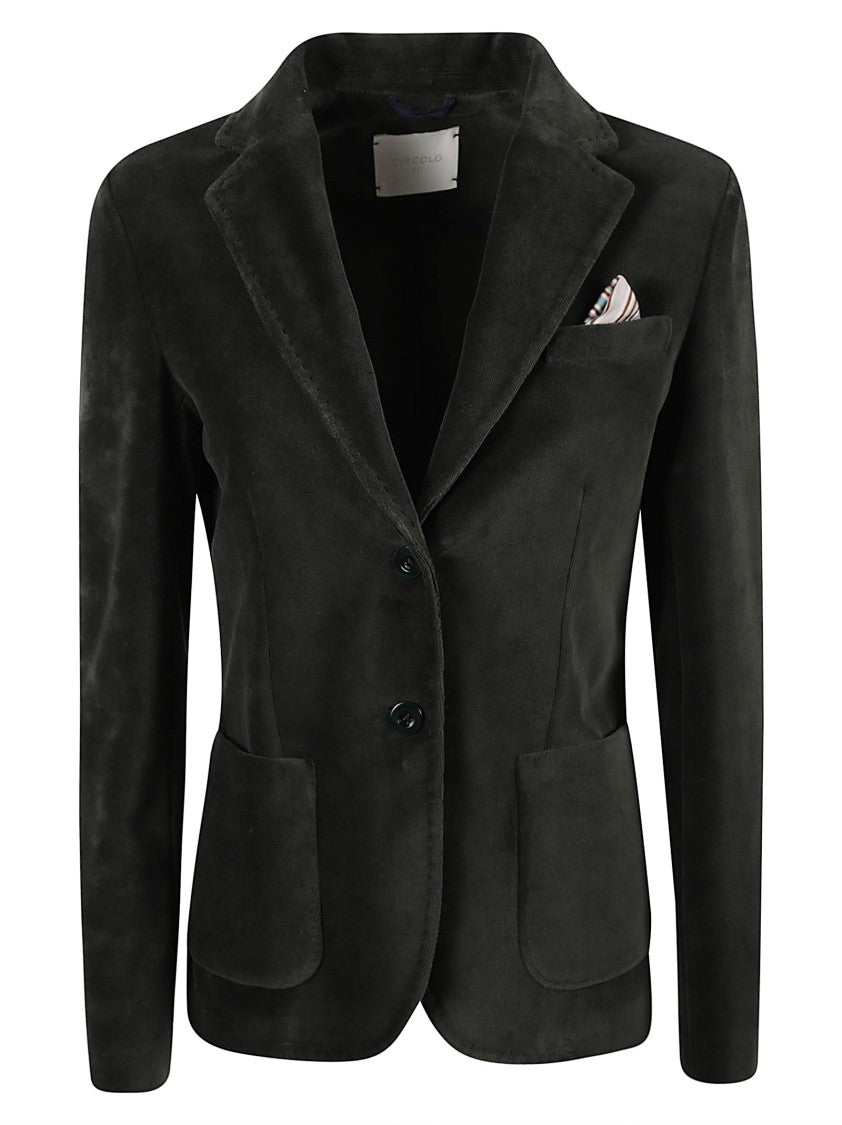 Circolo 1901 Tailored Black Velvet Blazer With Notch Lapel And Buttoned Cuffs