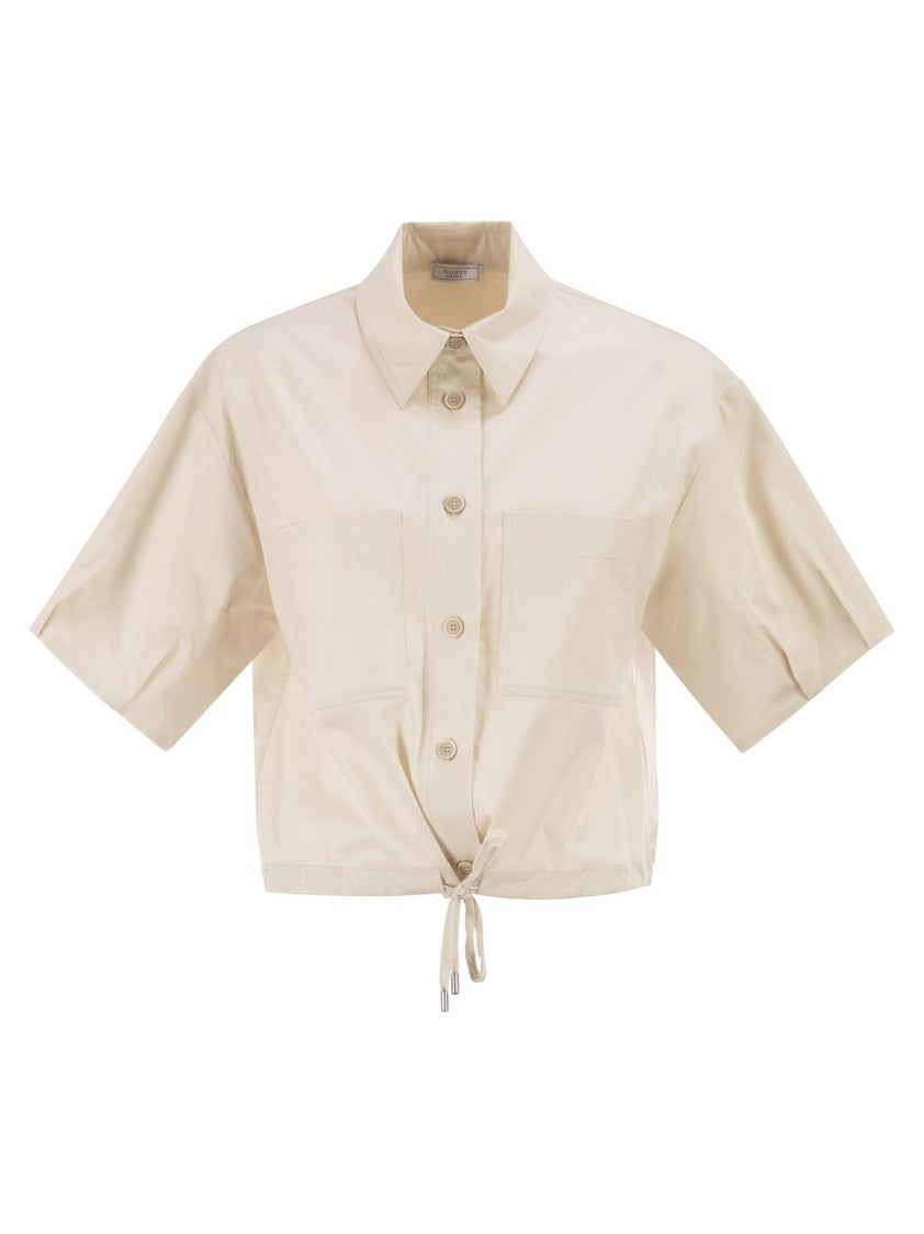Peserico Cropped Stretch Cotton Shirt With Drawstring