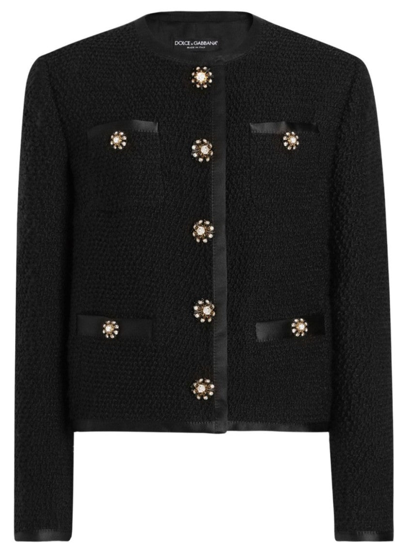 Dolce & Gabbana Textured Black Jacket With Satin Accents