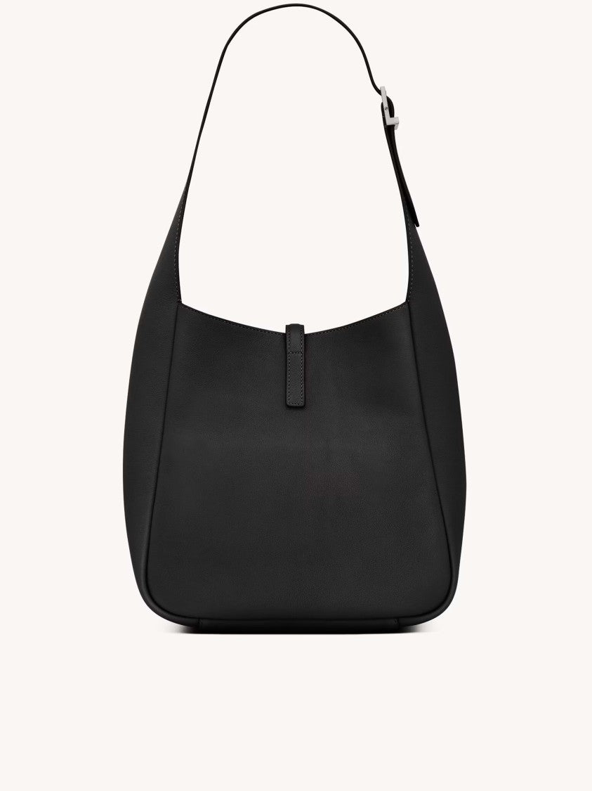 Saint Laurent Structured Black Shoulder Bag With Interlocking Logo Emblem