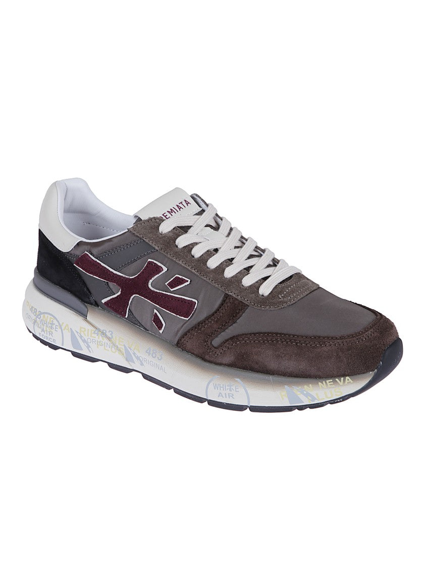 Premiata Low-Top Sneakers With Brown Technical Fabric And Suede Overlays