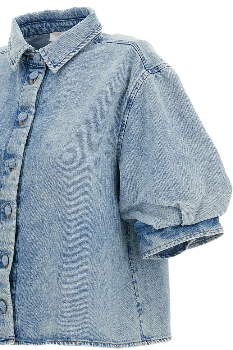 Frame Short-Sleeved Denim Chambray Billow Shirt