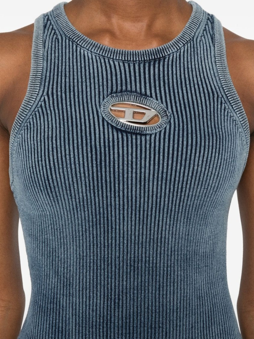 Diesel Blue Ribbed Knit Sleeveless Slim Dress