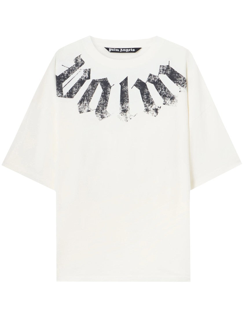 Palm Angels White Big Neck Logo Cotton T-Shirt