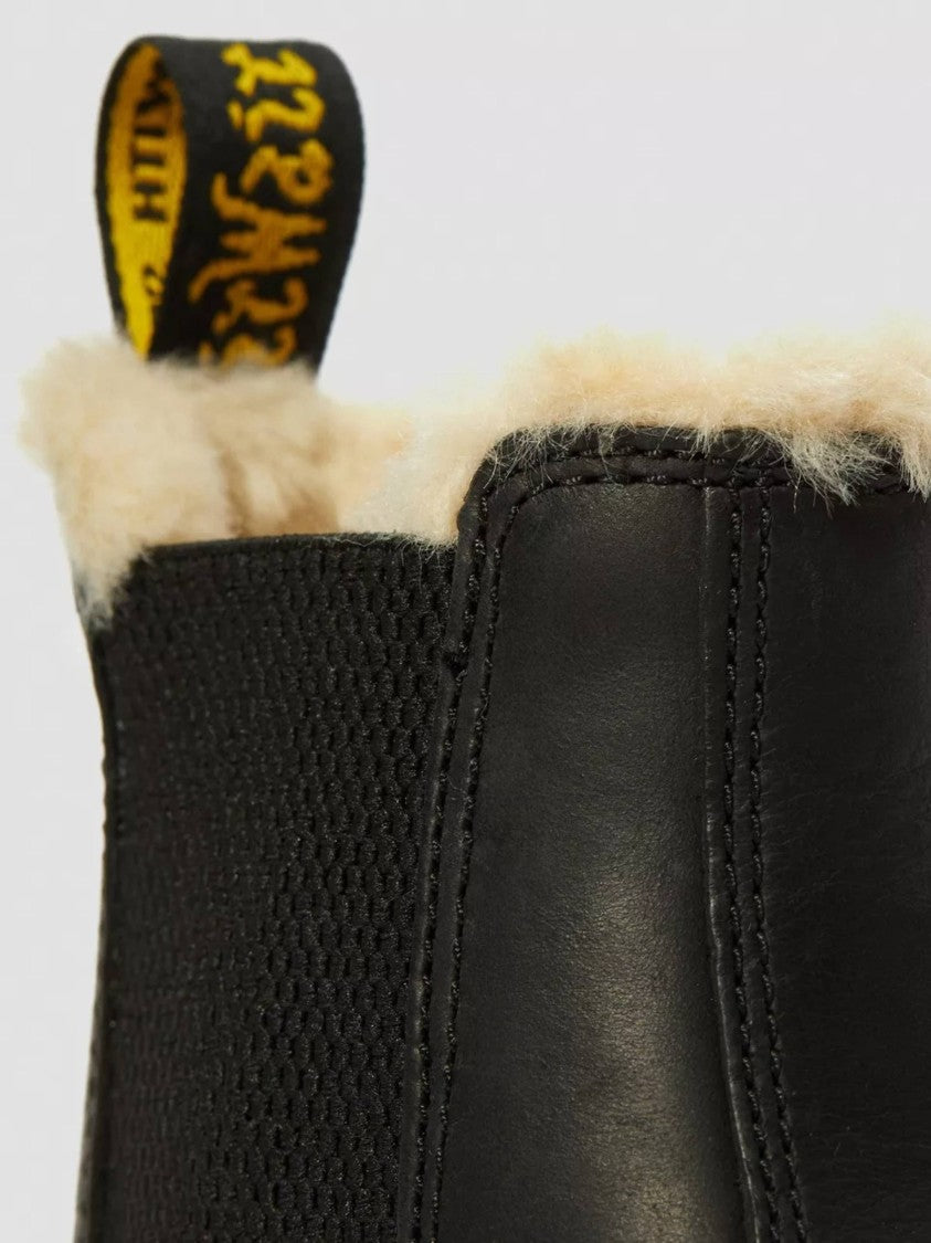 Dr. Martens 2976 Leonore Black Leather Shearling-Lined Ankle Boots