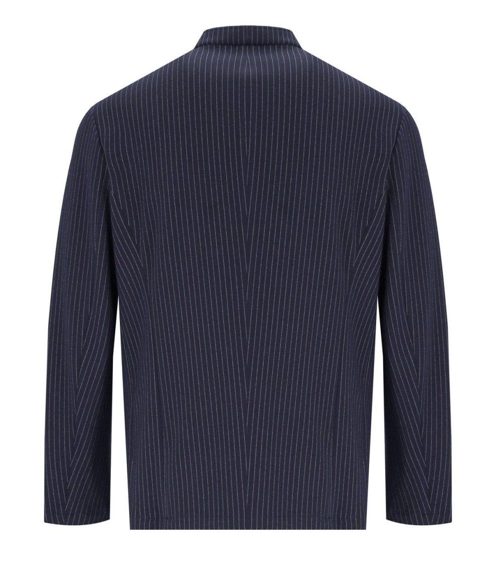 Emporio Armani Navy Blue Pinstripe Jacket With Mandarin Collar