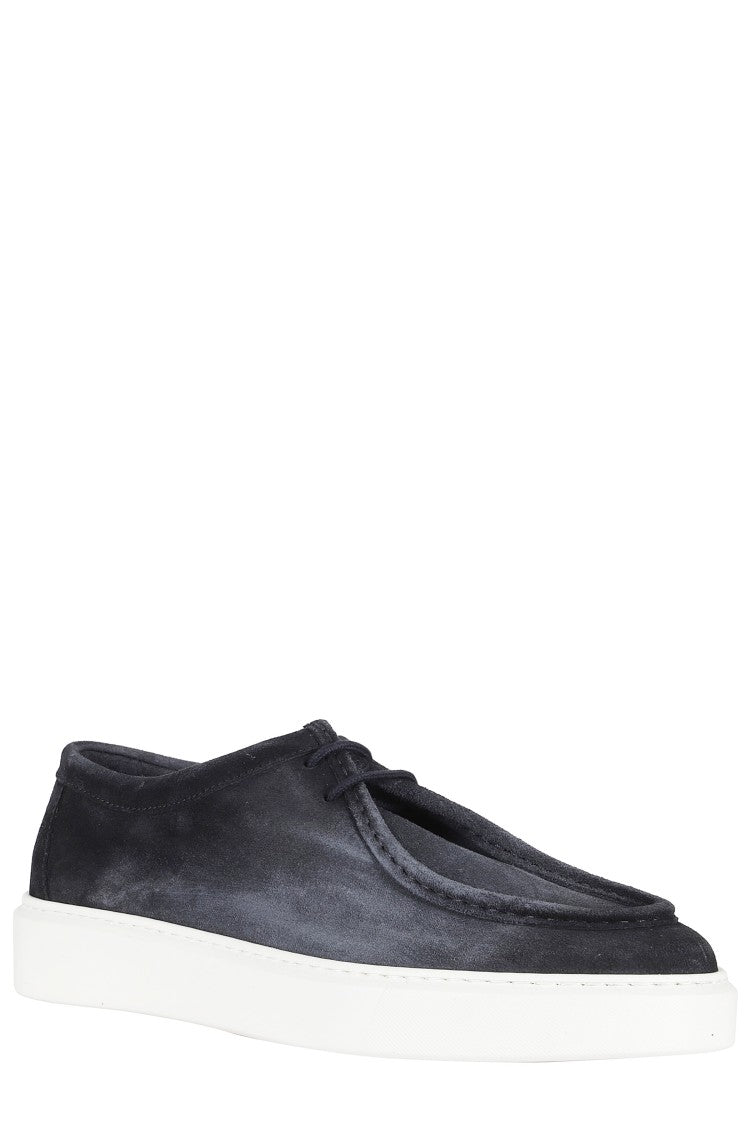 Doucal's Midnight Blue Sneaker Chukka Moc-Stitching Calfskin Suede Boots