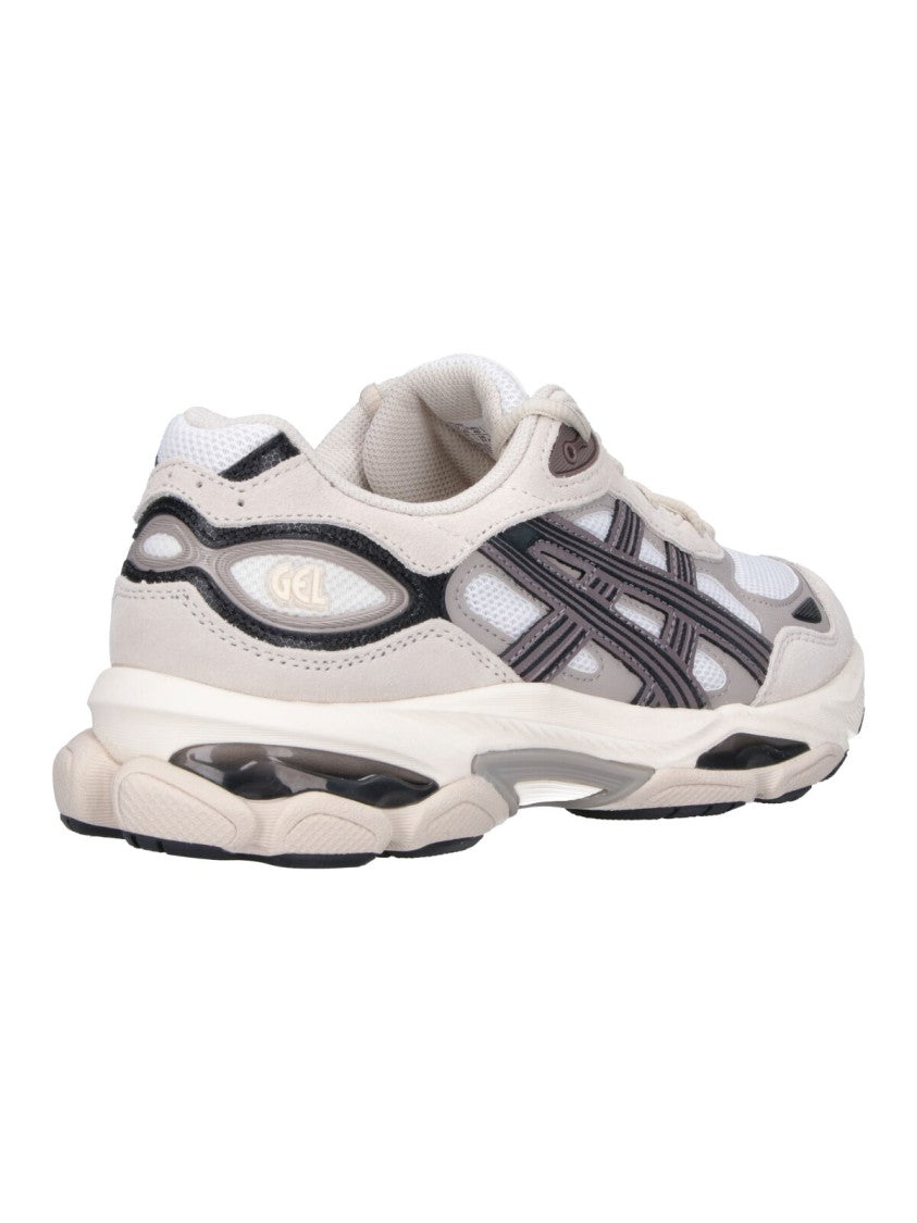 Asics Cream Leather Sneakers With Rounded Toe And Contrast Detailing