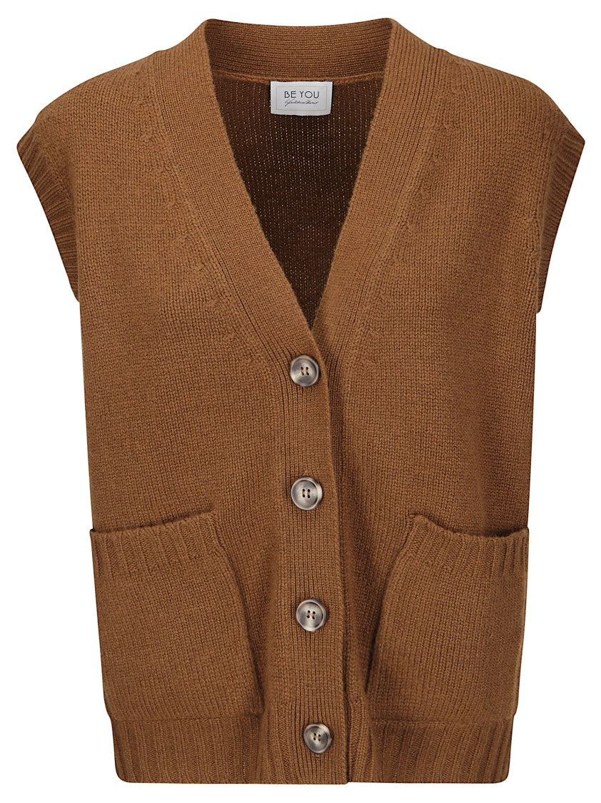 Be You Cashmere Gilet With Contrasting Buttons And Front Pockets
