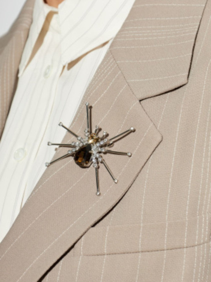 Golden Goose Beige Striped Appliqué Detail Wool Blazer
