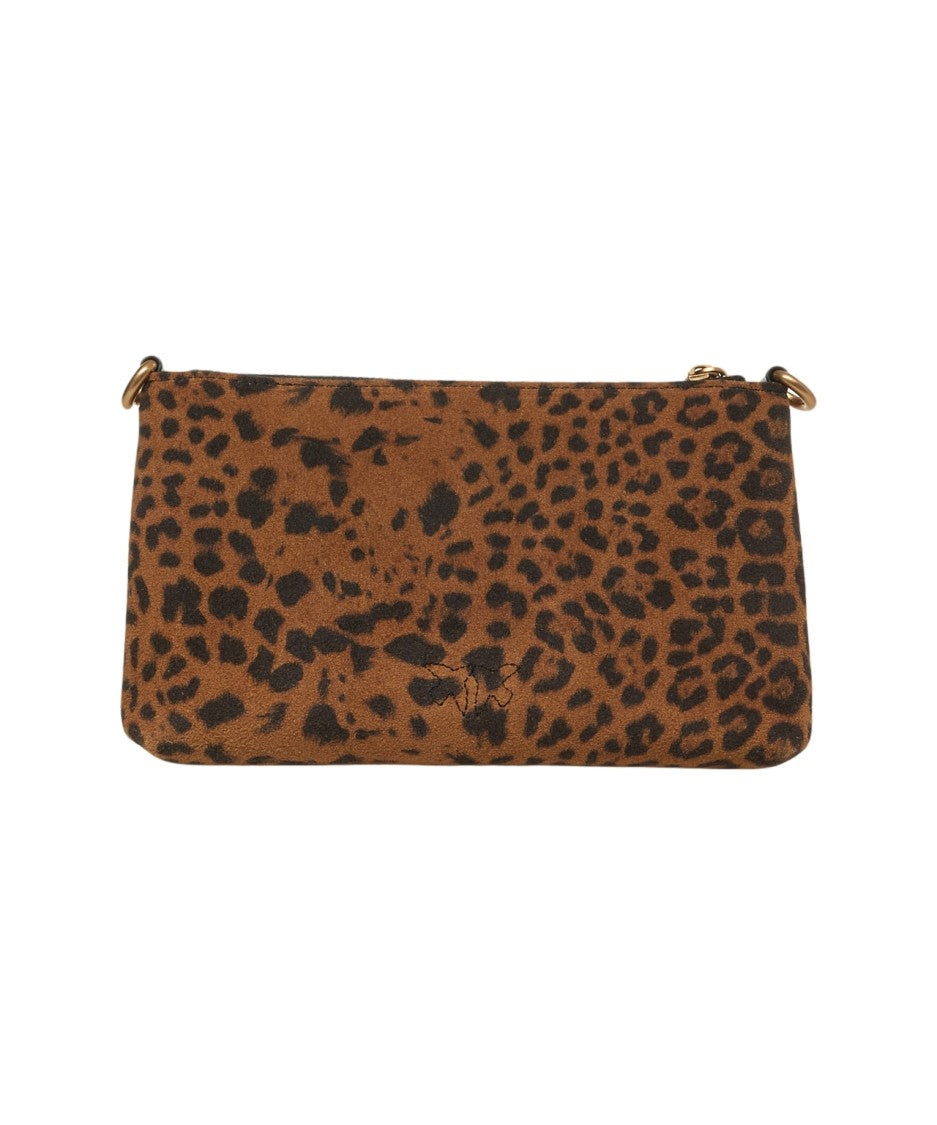Pinko Compact Brown Leather Shoulder Bag With Animal Print