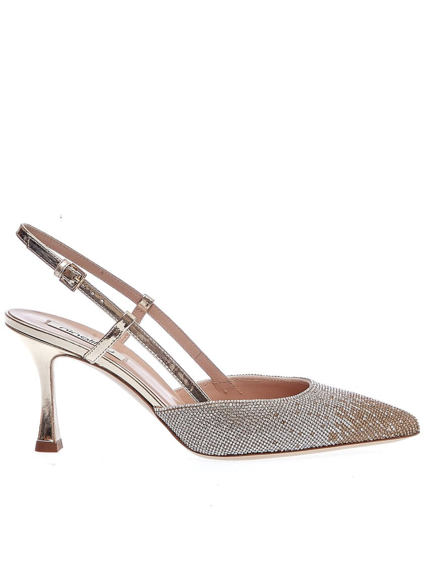 Ninalilou 75mm Heel Silver And Gold Slingback Rhinestones