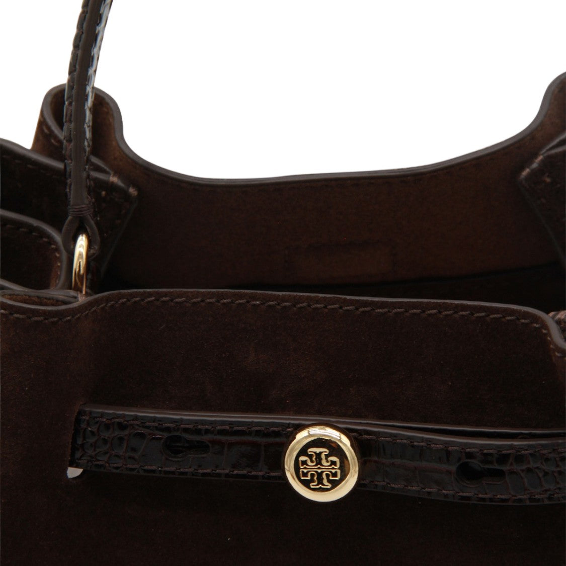 Tory Burch Structured Dark Brown Suede Handbag