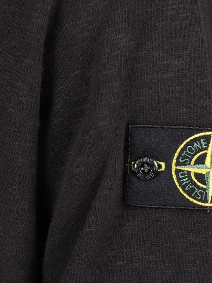 Stone Island Minimalist Black Crewneck Sweater With Compass Logo