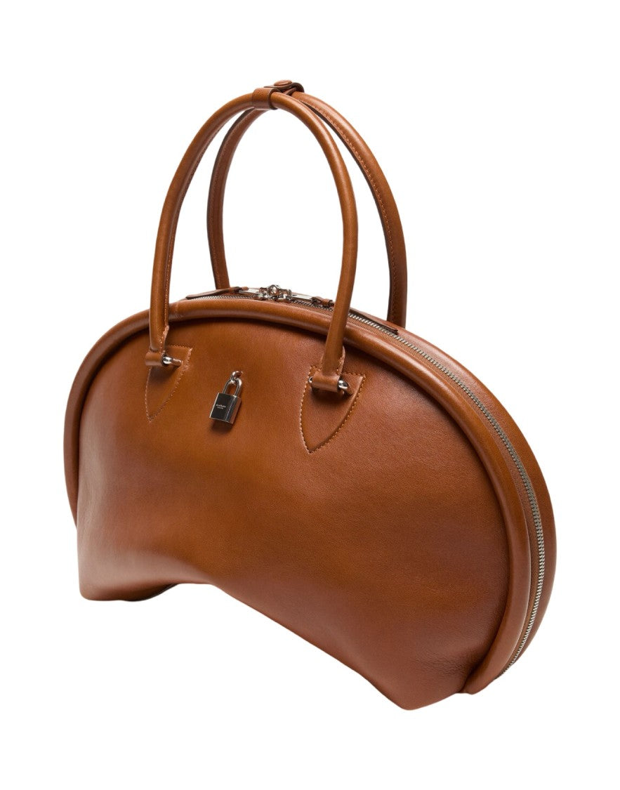 Acne Studios Chocolate Leather Bowlina Handbag With Rounded Shape
