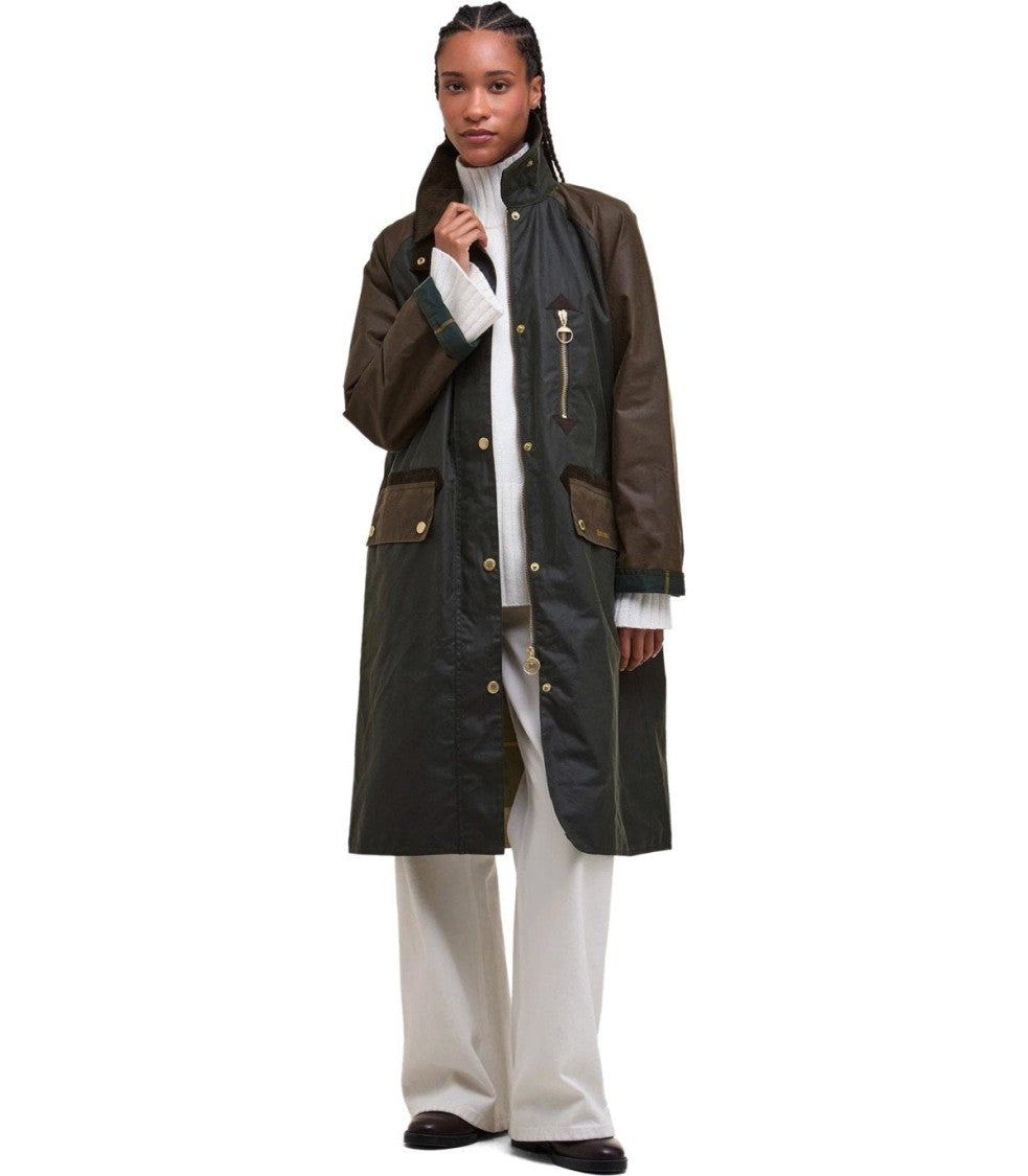 Barbour Evette Wax Green Long Jacket