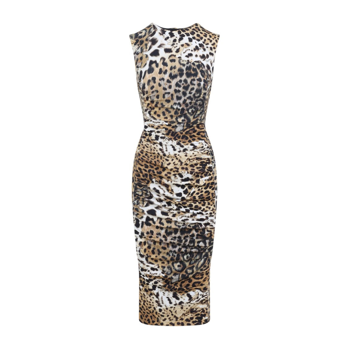 Roberto Cavalli Natural Beige Jaguar Print Midi Dress