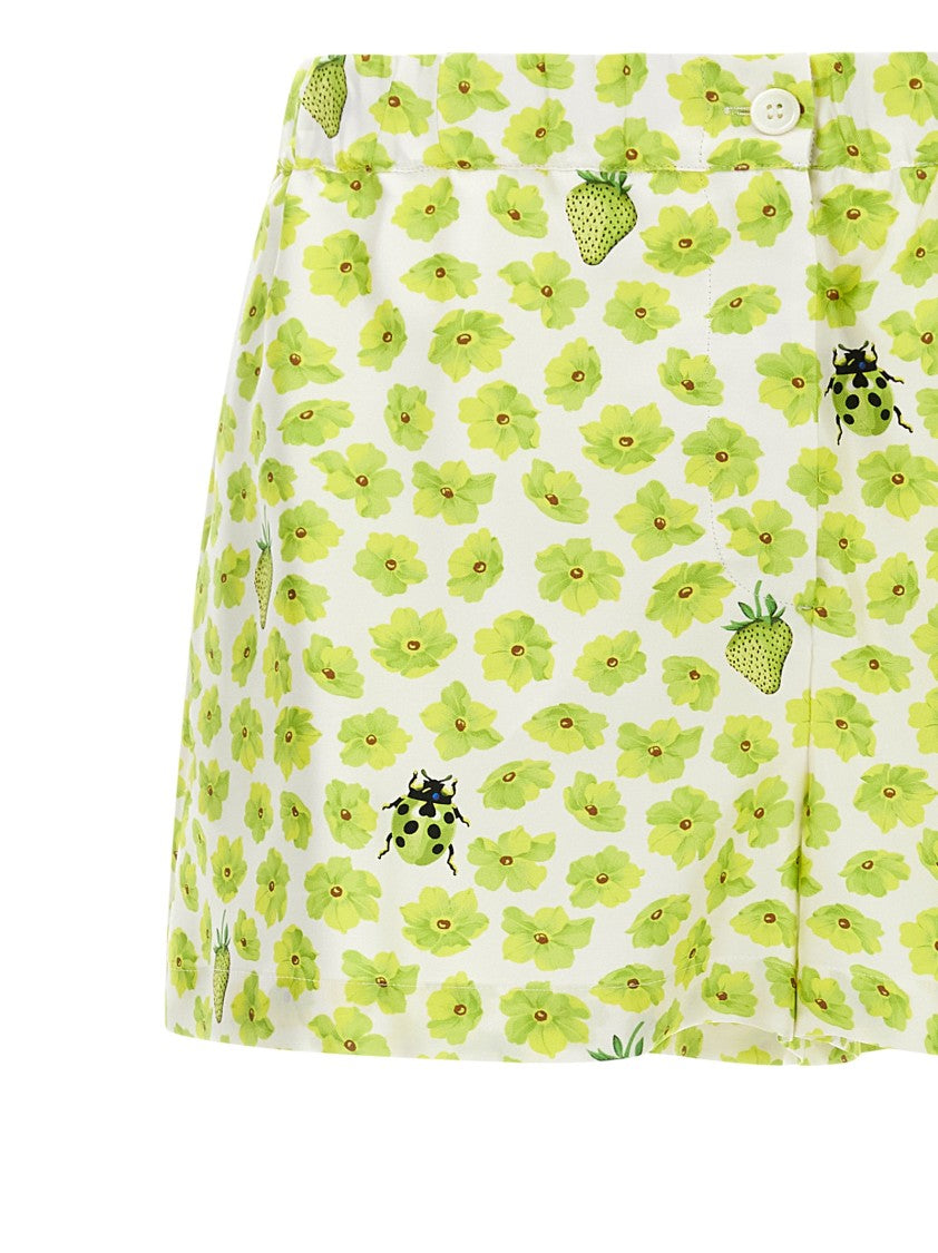 Versace Silk Twill Shorts With Strawberry Garden Print