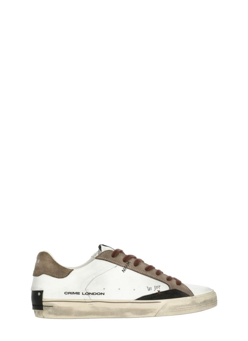 Crime London White Suede Inserts Leather Sneakers