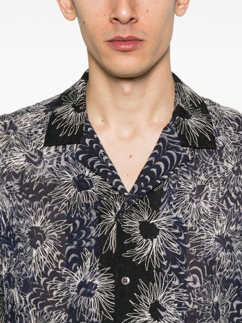 Dries Van Noten Navy Blue 3D Detail Camp Shirt