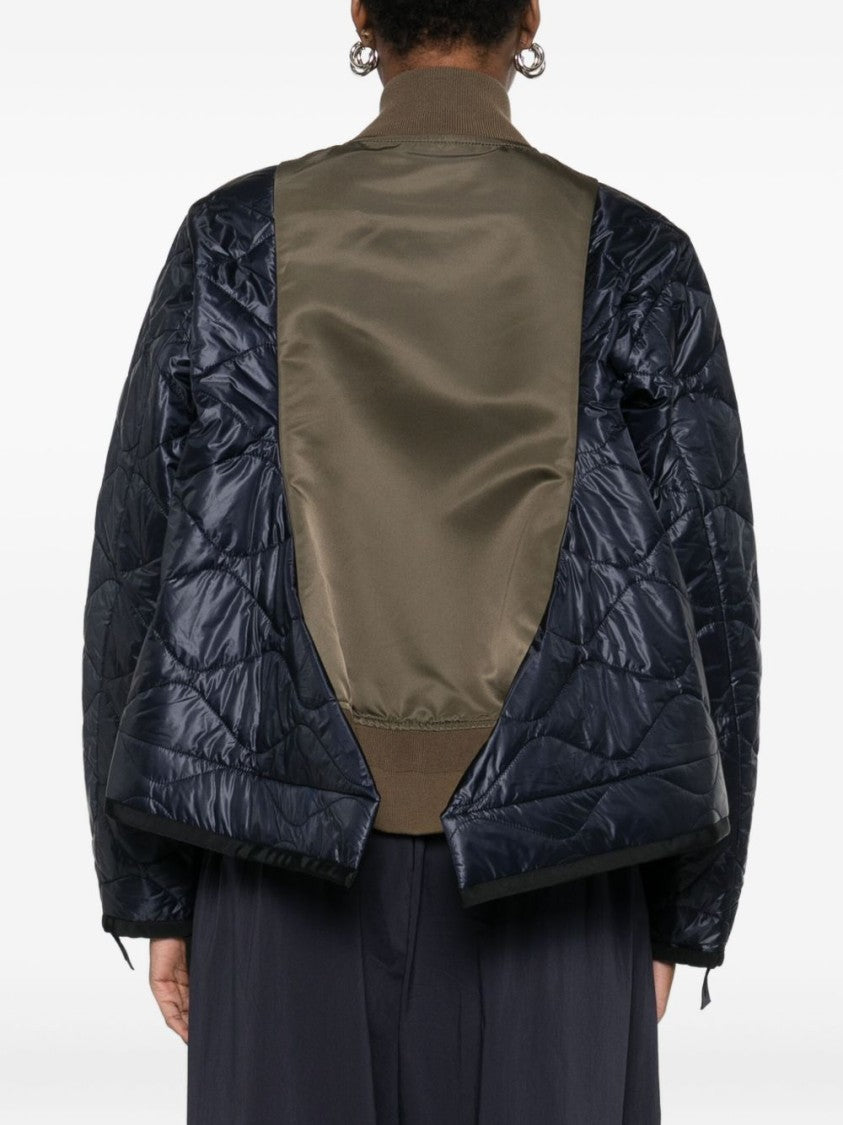 Sacai Quilted Olive Green And Navy Boxy Jacket