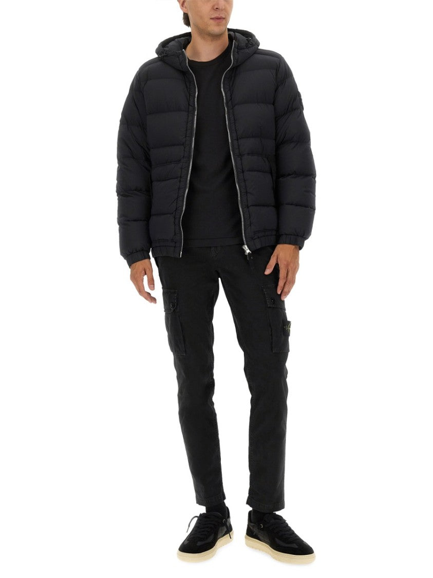 Stone Island Black Padded Down Jacket With Hood