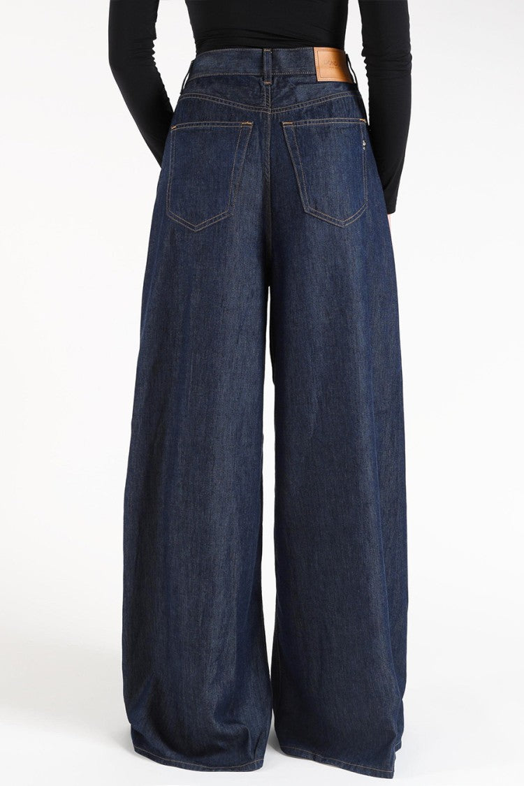 Dondup Blue Lyocell Raw-Denim Wide-Leg Trousers