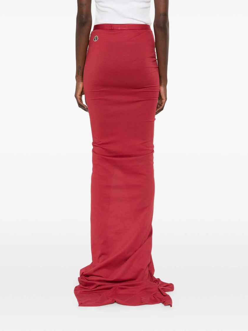 Moncler X Rick Owens Red Adjustable Knitted Long Skirt