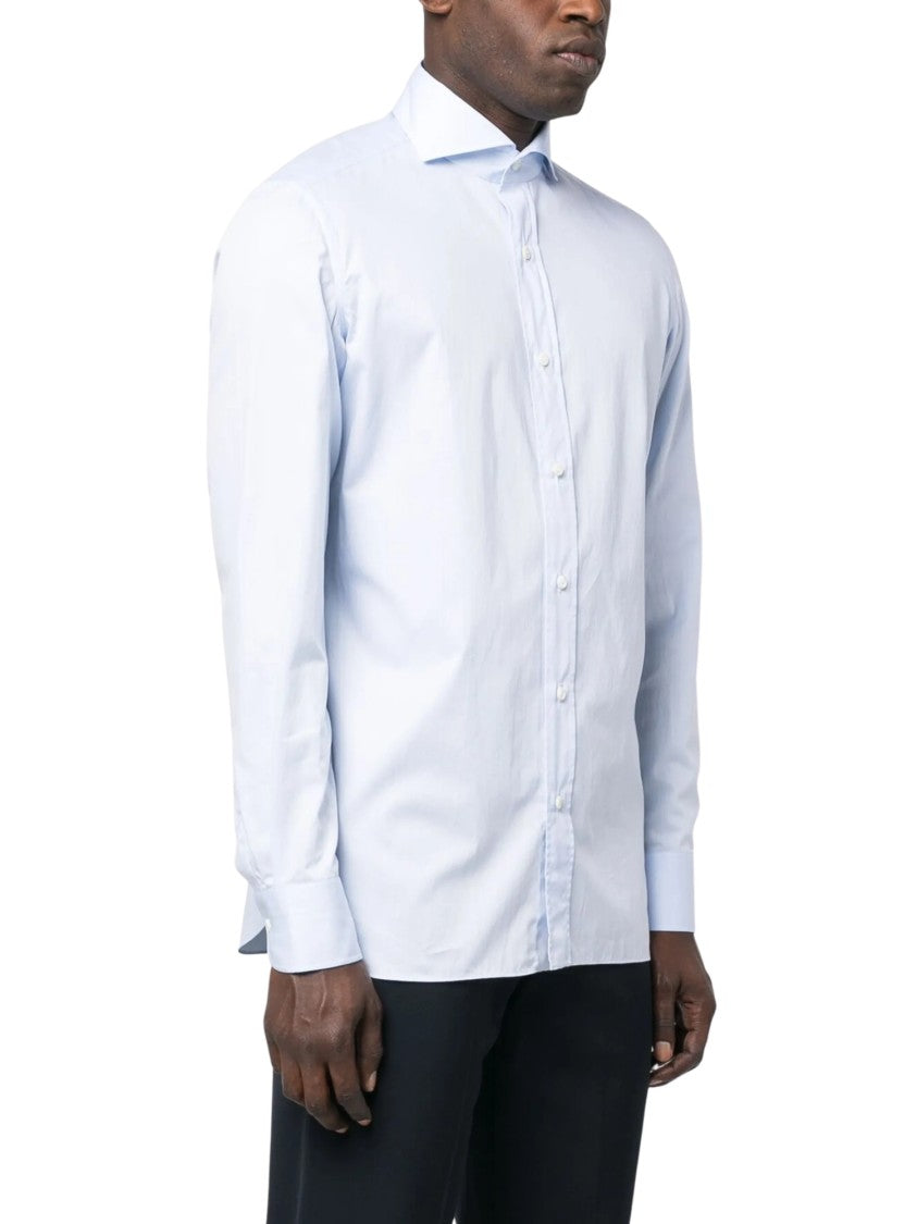 Borrelli Tailored White Cotton Shirt With Classic Collar And Structured Cuffs
