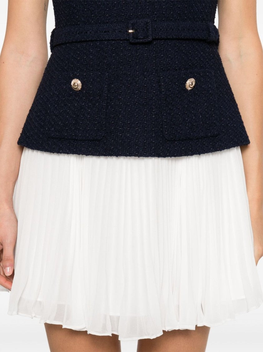 Self-Portrait Boucle And Chiffon Mini Dress
