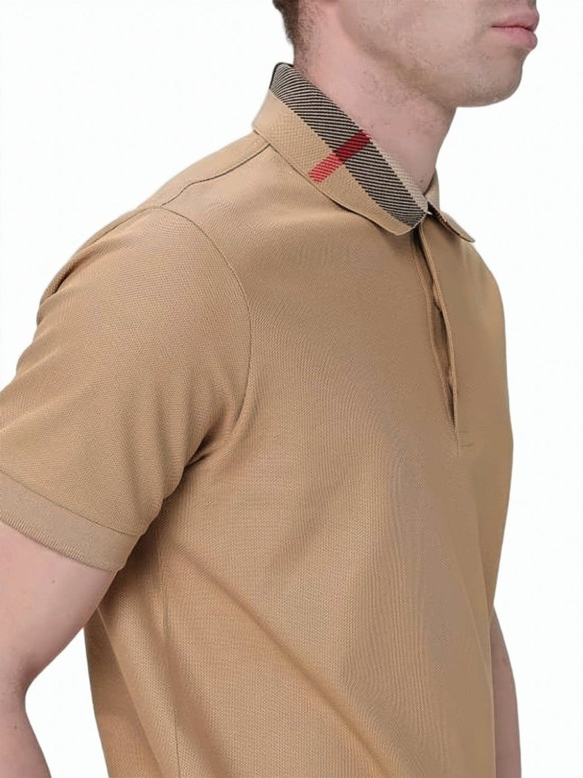 Burberry Short-Sleeved Polo Shirt With Check-Patterned Collar And Side Slits