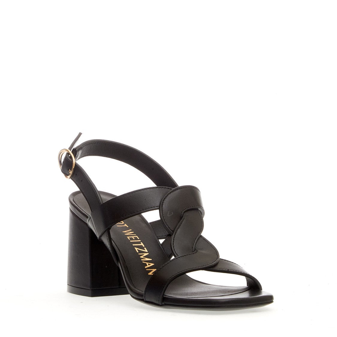 Stuart Weitzman Black Braided Leather Sandal Heel 75 Mm